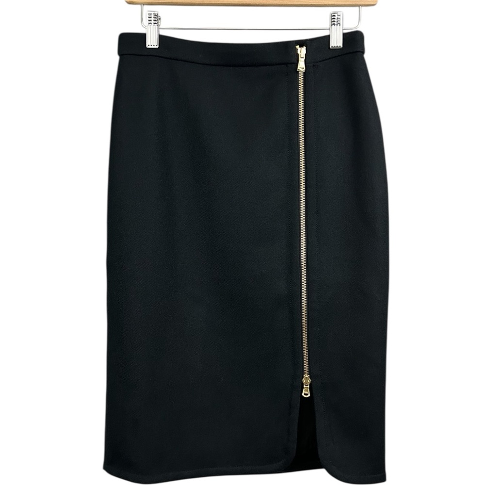 J.Crew 100% Wool Black Gold Zipper Pencil Skirt Size 4